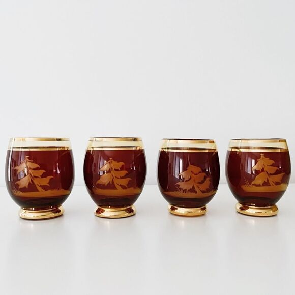 Vintage Bohemian Czech Etched Tree Glasses - Picture 2 of 9